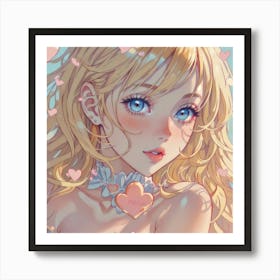 Blonde Hair Girl With Hearts(1) Art Print