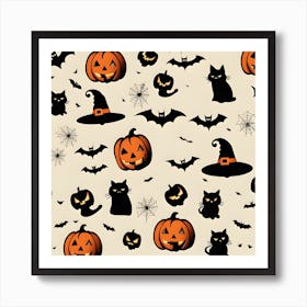 Halloween Pumpkins And Bats 2 Art Print