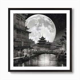 Moonlight Over Chinese City Art Print