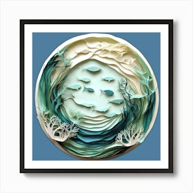 Origami aqua fish sculpture 1 Art Print