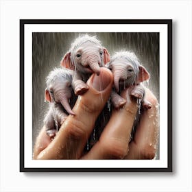 Elephants In The Rain 3 Art Print