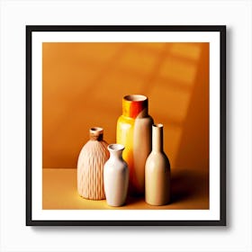 Vases On A Table,Close up arrangement of modern vases Art Print