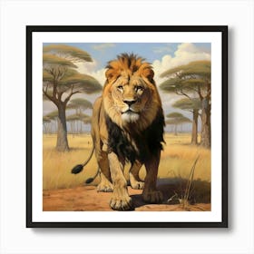 Lion In The Savannah 1 Art Print