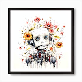 Robot With Flowers 2 Art Print