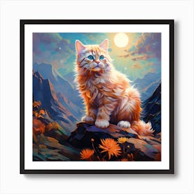 Cat On A Rock Art Print