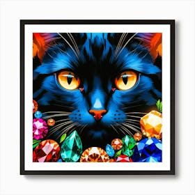 Black Cat With Jewels Art Print