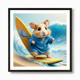 Hamster On A Surfboard Art Print