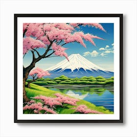 Cherry Blossoms On The Lake Art Print