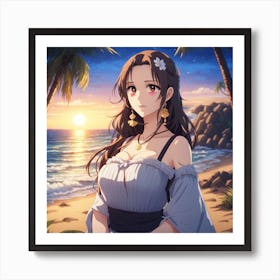 Anime Girl At The Beach Art Print