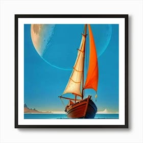 Sailboat On The Moon Art Print