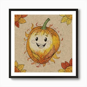 Pumpkin With Sunflowers Art Print