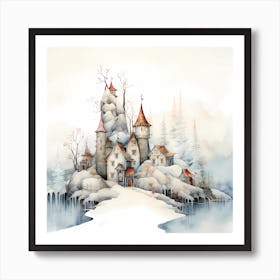 Snowfall Symphony: Ethereal Watercolour Wonderland Art Print