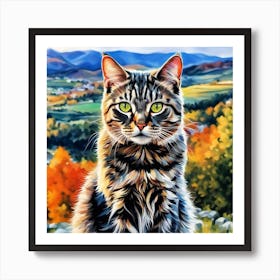 Cat In Autumn Art Print