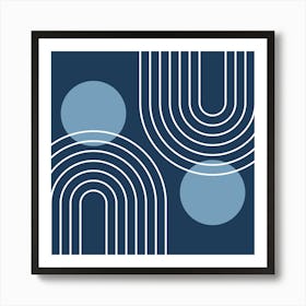 Mid Century Modern Geometric B19 In Navy Blue Shades (Rainbow And Sun Abstract) 02 Art Print