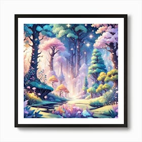 A Fantasy Forest With Twinkling Stars In Pastel Tone Square Composition 419 Art Print