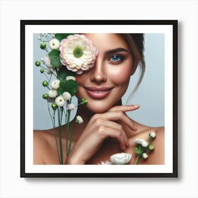 Beautiful Woman With Flowers 1 Art Print