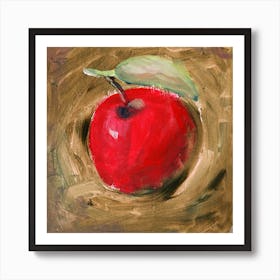 Big Red Apple figurative classical painting square red brown beige food kitchen Art Print