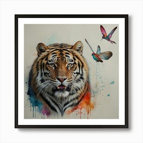 Tiger And Hummingbird 1 Art Print