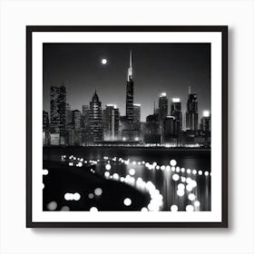 Chicago Skyline At Night 4 Art Print