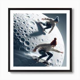 Moon skateboarders 1 Art Print