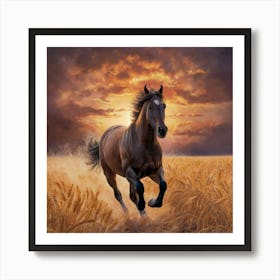 Horse Running In Wheat Field 1 Art Print