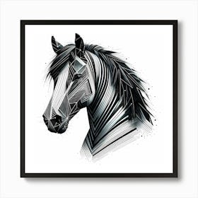 Horse Head In Black And White Line Art Illustration 1 Art Print