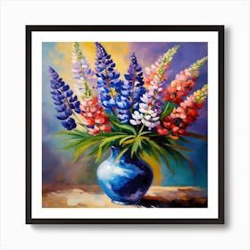 Flowers In A Blue Vase Art Print