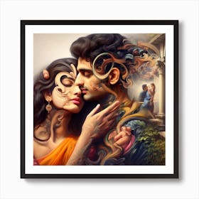 Woman And A Man Kissing Art Print