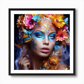 Beautiful Woman With Flowers In Her Hair Art Print