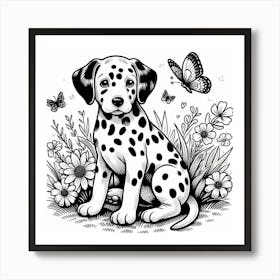 Line Art dalmatian dog Art Print