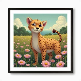 Cheetah By A Garden Of Asters 1 Art Print