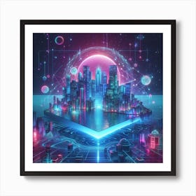 Abstract Dimensions: A Neon Exploration of 3D Forms Art Print
