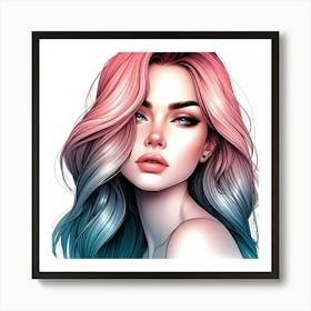 Girl With Pink And Blue Hair Art Print