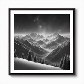 Black And White Mountain Landscape Art Print