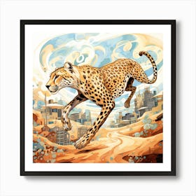 Cheetah In The City Art Print