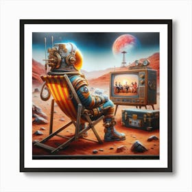 Astronaut In Tv Chair on mars 2 Art Print