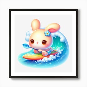 Cute Bunny Surfing 1 Art Print