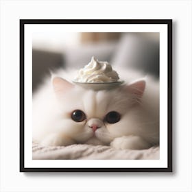 Cat with cream large Art Print