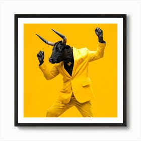 Bull On Yellow Background Dancing Art Print