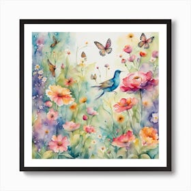 'Butterflies And Flowers' Art Print