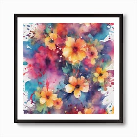 Vibrant Watercolor Splash With Floral Elements 1 Art Print