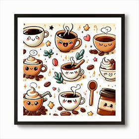 Kawaii Coffee Set 2 Art Print