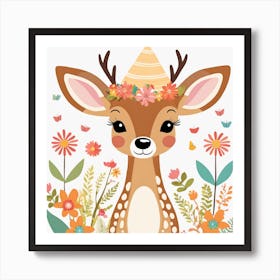 Floral Baby Deer Nursery Illustration (29) Art Print