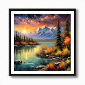 Sunset By The Lake Art Print