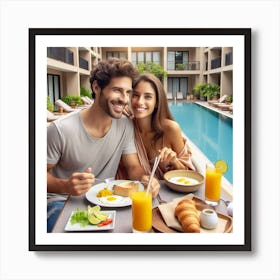 Couple Having Breakfast At Hotel Art Print