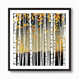 Birch Trees At Sunset Affiche