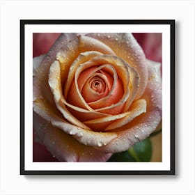 Pink Rose With Water Droplets 1 Art Print