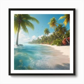 Beach Scene With Palm Trees Art Print