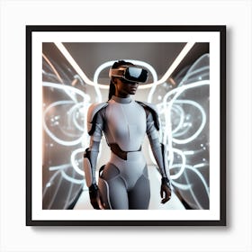 Futuristic Woman In Vr Headset Art Print