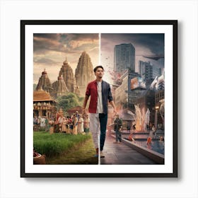 Man Walking Through A City Art Print